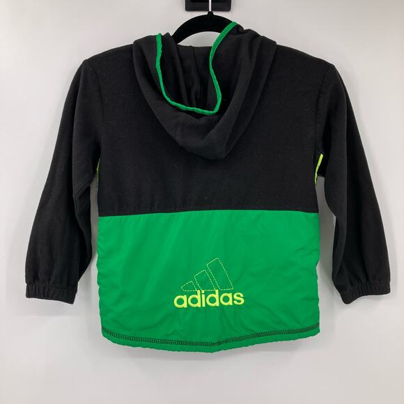 Adidas Black Green Neon Yellow Embroidered Logo Full Zip Hooded Fleece Jacket - Picture 4 of 13
